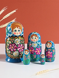 Матрёшка "Любовь", синий платок, 5-кукольная, 19 см