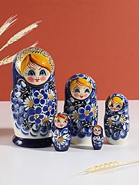 Матрёшка "Марина", гжель,  5-кукольная, 19 см