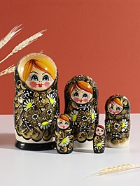 Матрёшка "Марфа", чёрный платок, 5-кукольная, 19 см