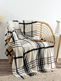 Плед "Этель" Клетка 130*160 см, цвет молочный, 85% полиэстер, 15% вискоза