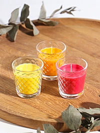 Свеча ароматическая в стакане (набор 3 шт) по 50 мл, 10 ч, 32 гр, ЗЕМЛЯНИКА, МАНГО, ЦИТРУС