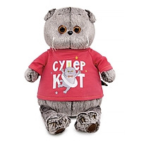 Мягкая игрушка «Кот Басик» 19 см, в лонгсливе с принтом «Супер кот»