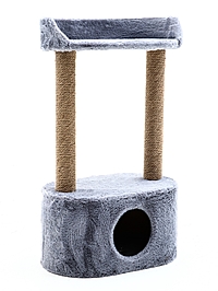 Домик для кошек с когтеточкой, с овальной полкой, 51 х 31 х 87 см, пушистый мех, джут, серый 1089080