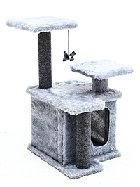 Домик для кошек с когтеточкой, квадратный, 3х-этажный, 33 × 42 × 63 см, ковролин, серая