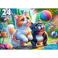 Макси-пазл Кот и щенок с мячом 24 элемента