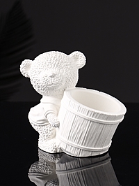 Кашпо гипс «Медведь с горшочком», 9×10×6 см, белый