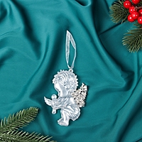 Ёлочная игрушка «Зимнее волшебство. Ангелочек с голубем» пластик, 10х7 см, белый
