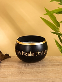 Свеча в чаше Yoga heal the soul чёрная, соевый воск 200 гр 8,5х7 см