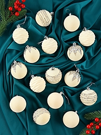 Набор шаров пластик d-6 см, 16 шт "Бархат. Маскарад" белый