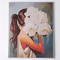 Алмазная вышивка полное заполнение "Девушка с букетом", на раме, 40*50 см