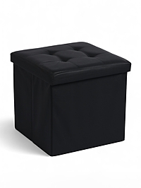 Пуф с ящиком 38х38х38 см, прострочка, экокожа черная, нагрузка 100 кг