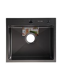 Мойка кухонная AFLORN AF95044DF, врезная, S=3.0 и 0.8 мм, 50 × 44 см, сифон, черная