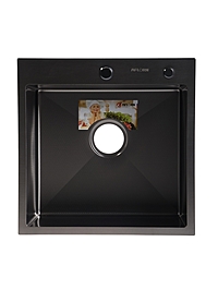 Мойка кухонная AFLORN AF95050DF, врезная, S=3.0 и 0.8 мм, 50 × 50 см, сифон, черная