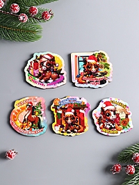 Набор магнитов новогодних «Новый год - 3», 5 шт., размер магнита 7 см