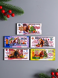 Набор новогодних магнитов "Банкноты с лошадками" вид №2 на 2026 год 5 штук