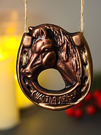 Магнит "Подкова Лошадь" 6.8х8.4 см, бронза