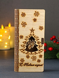 Конверт для денег деревянный "Новый год с шишками", 18х2,4х8 см