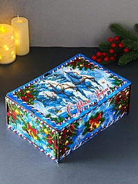 Шкатулка-ящик  самосборный большой  с символом года "Тройка",  28х19,5х11 см