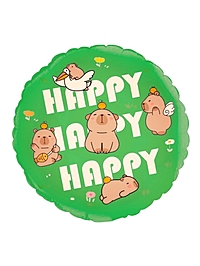 Воздушные шары фольгированные 18" круг «Капибары, Happy Birthday» набор 5 шт.