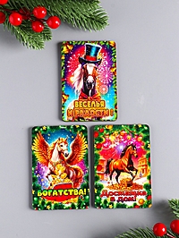 Набор новогодних магнитов 3 шт "Достатка в дом, богатства, веселья и радости"