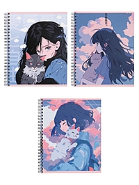 Компл тетр из 3шт 96л кл на гребне Аниме Девочка с котом, обл мел карт, офсет (10296906)