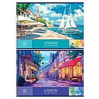 Альбом для рисования А4, 32 листа на гребне, BG «Пейзажи», обложка мелованный картон МИКС