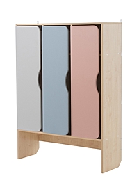 Шкаф для детского сада 3 секции с нишей под скамью Скандинавия, 964х320х1300, Клен/Розовый/Кенди/Сер