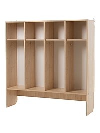 Шкаф для детского сада 4 секции с нишей под скамью Скандинавия, 1280х320х1300, Клен/Кенди/Серый/Розо