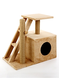 Домик для кошек с когтеточкой "Домосед", с лестницей и площадкой, 60 х 35 х 56 см, бежевый