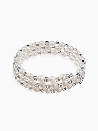 Браслет с жемчугом «Пружинка», шар № 6, белый в серебре, d=6 см