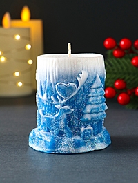 Свеча новогодняя столбик "Сказочный лес" 75х85 мм, синий