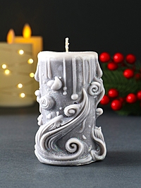 Свеча новогодняя столбик "Волшебство" серый