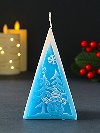 Свеча новогодняя пирамида "Снеговик"12х6,5мм, голубой