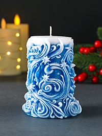 Свеча новогодняя столбик "Резная" синий