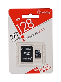Карта памяти micro SDXC Smartbuy, 128 Гб, класс 10, UHS-1, с адаптером SD