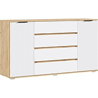 Комод 2 двери 4 ящика Марвэл 1600, Браш вайт/Дуб крафт