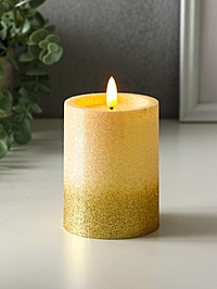 Светодиодная свеча LED RISALUX «Блёстки», ночник, 3×AAA, золото, 7.5×7.5×10 см