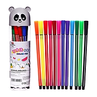 Фломастеры 12 цветов Полоски в тубусе Панда серая, вентилируемый колпачок