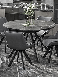 Стол раздвижной «ЛОКИ», d=1200(1580) мм, цвет камень чёрный/чёрный матовый