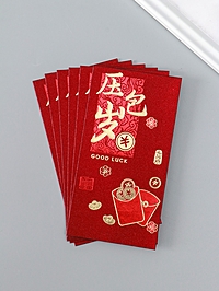 Конверт для денег подарочный «Пожелание удачи, богатства», набор 6 шт., бумага, тиснение блеск, 9×17 см