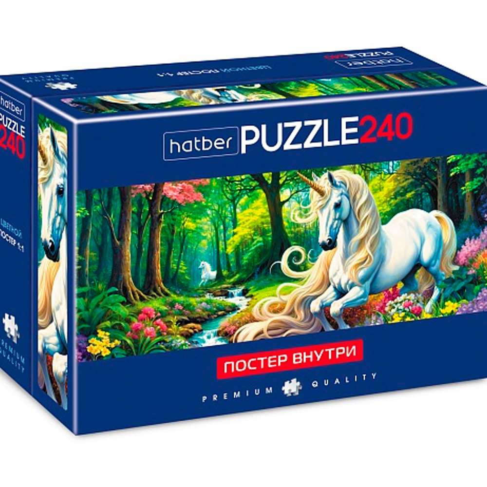 Пазл Белый единорог 240 элементов Compact Box + Постер