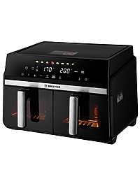 Аэрогриль BRAYER BR2050, 2200 Вт, 2 чаши по 5 л, 8 программ, до 200°С, LED-дисплей, таймер, решётка