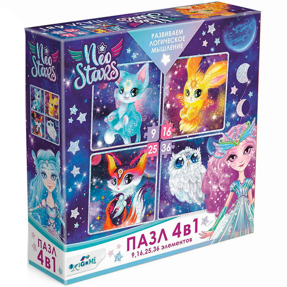 Пазл 4 в 1 Neo Stars Любимые питомцы 9-16-25-36 элементов