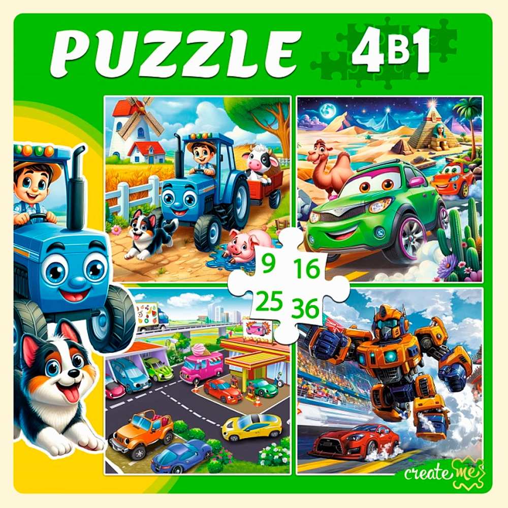 Пазл 4 в 1 Набор для мальчиков 9-16-25-36 элементов П-7586