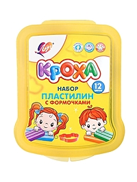 Пластилин мягкий (восковой) 12цв 180г "Кроха" в контейнере, формочки + стек