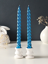 Набор свечей витых, 2,3х 24,5 см, 5 ч, 50 г, 2 штуки, синий металлик