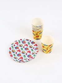 Набор одноразовой бумажной посуды, 20 предметов: 10 стаканов, 10 тарелок, Ум и Хрум