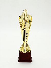 Кубок спортивный 197 С "Три звезды"  цвет зол, на пластиковой подставке, 31 × 8,5 × 8,5 см
