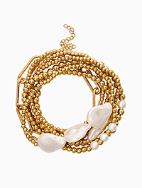 Браслет жемчуг "Барочный с цепями" (набор 7шт) , цвет белый в золоте