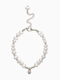 Браслет жемчуг "Рисинкис сердцем" , цвет белый в серебре